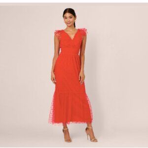 Dot Tulle Ruffle Dress in Red